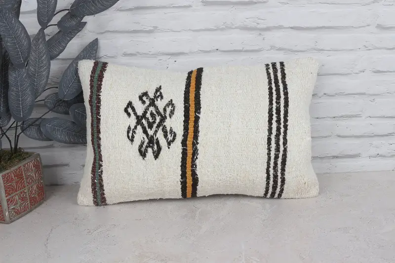 Cushion Cover, Gift Pillow, Traditional Cushion Case, Pillow for Sofa, Tribal Pillow Cover, Handmade Kilim Cushion, 12x20 White Cushion - 1