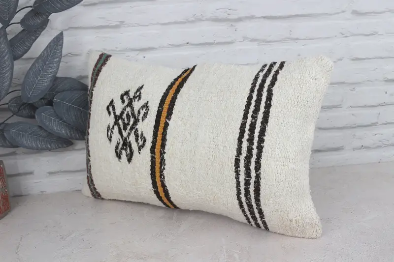 Cushion Cover, Gift Pillow, Traditional Cushion Case, Pillow for Sofa, Tribal Pillow Cover, Handmade Kilim Cushion, 12x20 White Cushion - 4