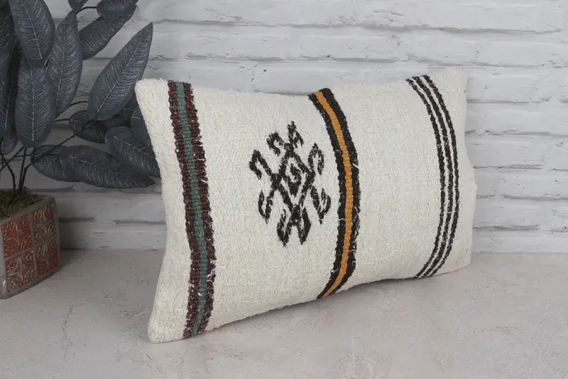 Cushion Cover, Gift Pillow, Traditional Cushion Case, Pillow for Sofa, Tribal Pillow Cover, Handmade Kilim Cushion, 12x20 White Cushion - 3