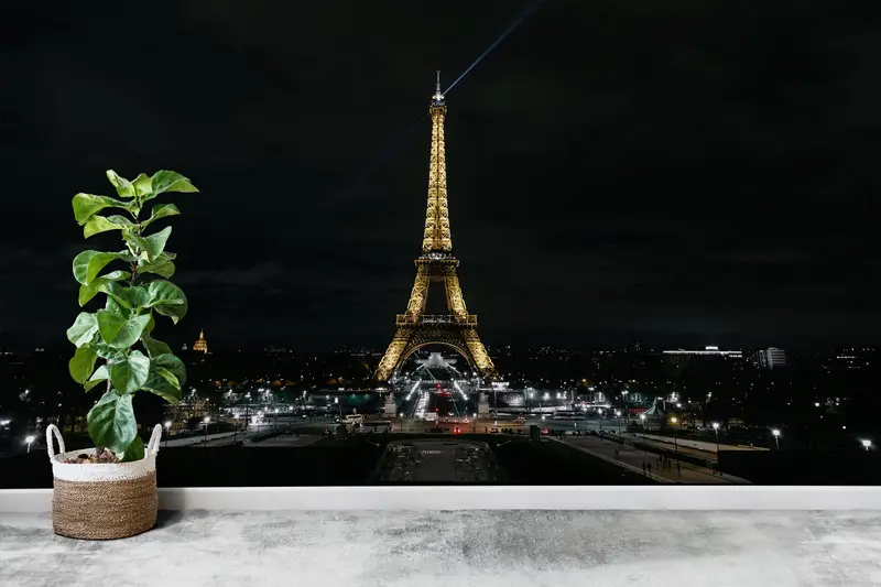 Baskılı Duvar Kağıdı: Gece Görünümü Eyfel Kulesi Paris Manzarası