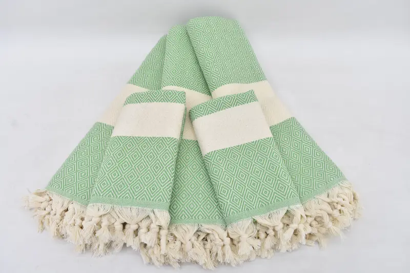 Personalized Beach Towel Organic Cotton, Green Diamond, 70x40 Inches