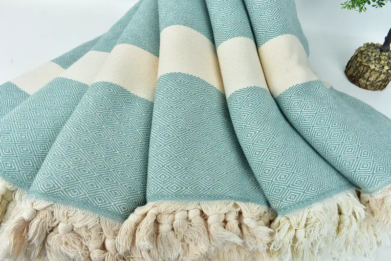 Throw Blanket Couch, 92x80 Cotton Diamond Towel, Woven Throw Blanket, Housewarming Gift, Bachelorette Party Items, Bridesmaid Proposal Gift - 4