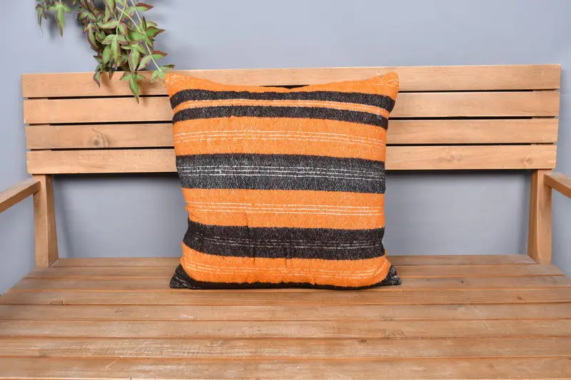 Shabby Chic Cushion, Cushion Case, Kilim Cushion Sham, Outdoor Throw Pillow Sham, 20x20 Orange Pillow Case, Gift Pillow, Handmade Kilim Cushion - 6