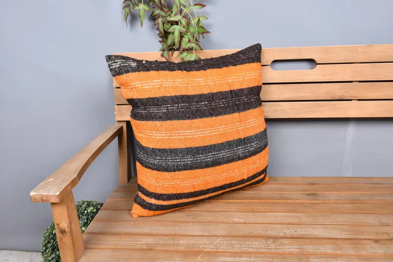 Shabby Chic Cushion, Cushion Case, Kilim Cushion Sham, Outdoor Throw Pillow Sham, 20x20 Orange Pillow Case, Gift Pillow, Handmade Kilim Cushion - 1