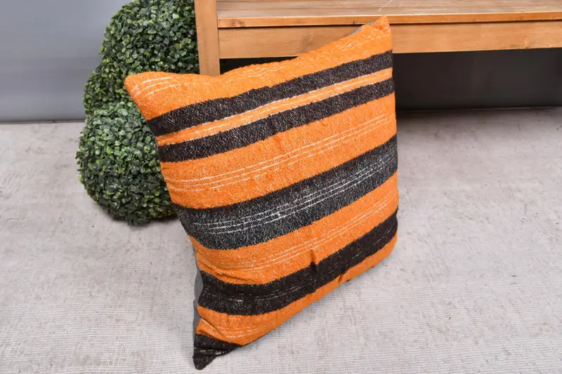 Shabby Chic Cushion, Cushion Case, Kilim Cushion Sham, Outdoor Throw Pillow Sham, 20x20 Orange Pillow Case, Gift Pillow, Handmade Kilim Cushion - 7
