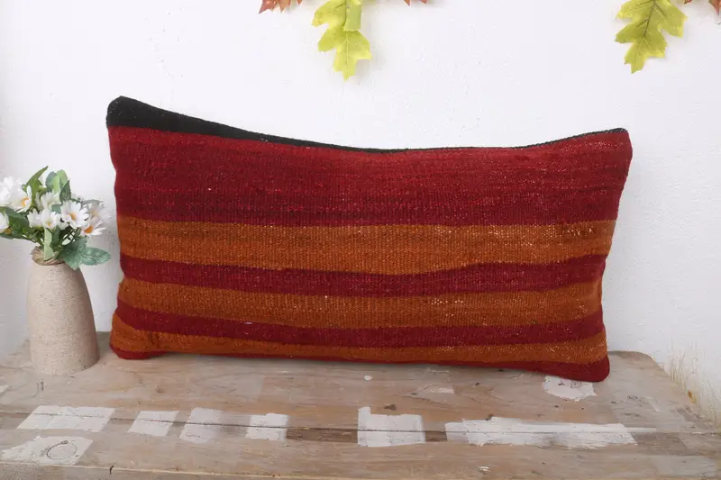 12x24 Red Pillow, Vintage Pillow, Kilim Pillow, Ethnical Kilim Rug Pillow, Pillow, Decorative Throw Cushion, Handwoven Pillow Cover Pillow Case - 2