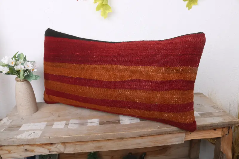12x24 Red Pillow, Vintage Pillow, Kilim Pillow, Ethnical Kilim Rug Pillow, Pillow, Decorative Throw Cushion, Handwoven Pillow Cover Pillow Case - 4