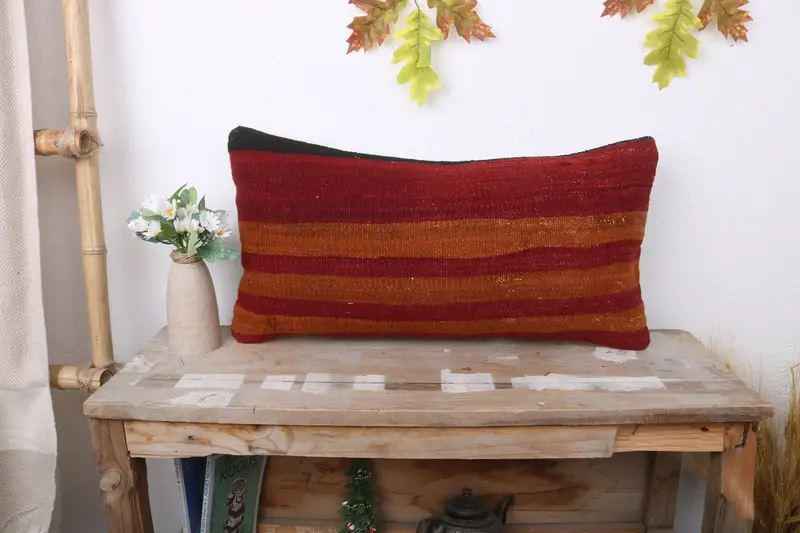 12x24 Red Pillow, Vintage Pillow, Kilim Pillow, Ethnical Kilim Rug Pillow, Pillow, Decorative Throw Cushion, Handwoven Pillow Cover Pillow Case - 1