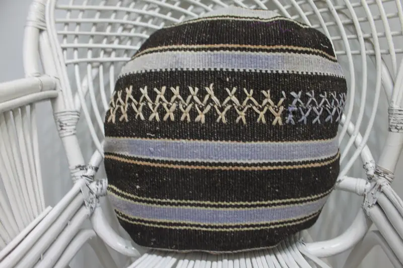 Embroidered Vintage Pillow, 18x18 Pink Striped Pillow for Patio, Bedroom, Throw Pillow