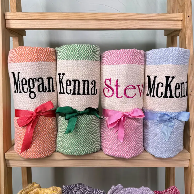 Personalized Turkish Cotton Beach Towel, Beige, 40x70 Inches