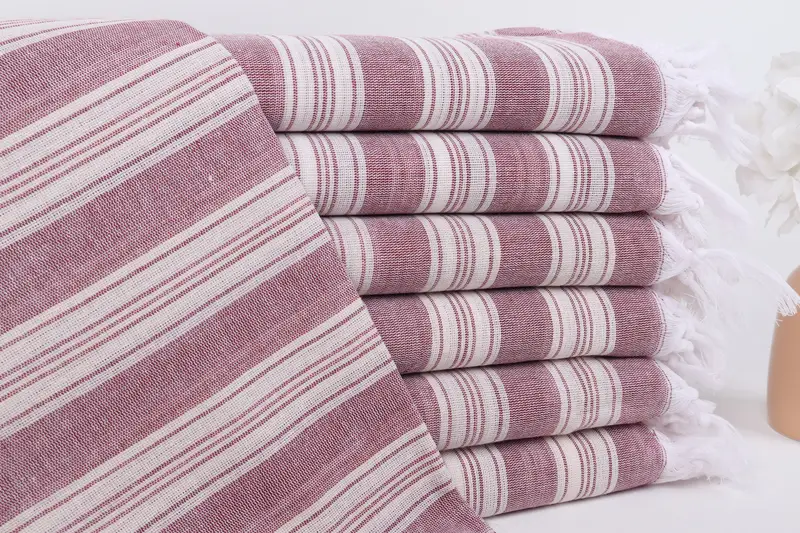 Türk Hamam Havlusu Çizgili Mürdüm Pamuk, 40x71 İnç