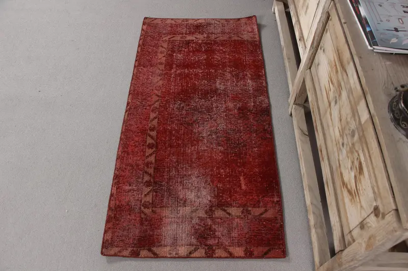 Red and Purple Rug, 2.2x4.5 ft Floral and Geometric Pattern