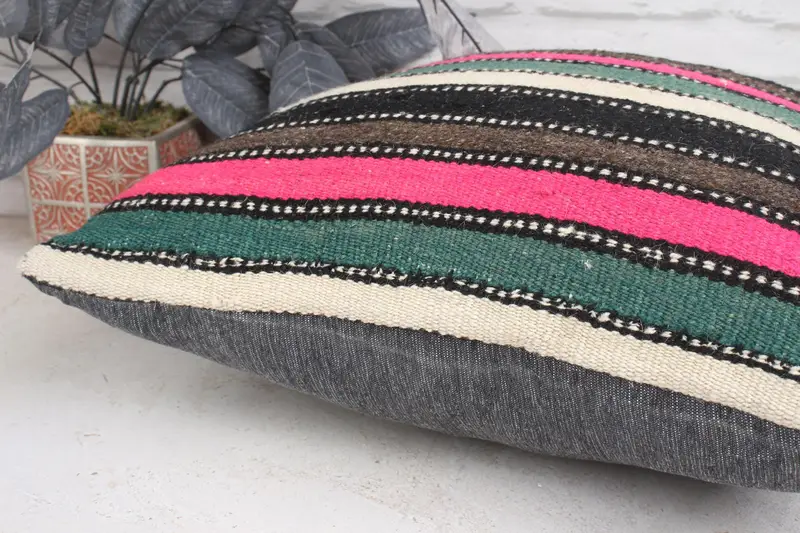 Gift Pillow, 18x18 Pink Cushion, Kilim Cushion Sham, Bohemian Cushion Pillow Sham, Cushion Cover, Interior Designer Pillow, Square Throw Pillow - 7