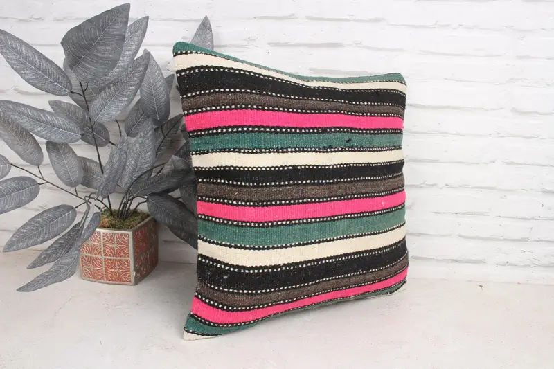 Gift Pillow, 18x18 Pink Cushion, Kilim Cushion Sham, Bohemian Cushion Pillow Sham, Cushion Cover, Interior Designer Pillow, Square Throw Pillow - 3