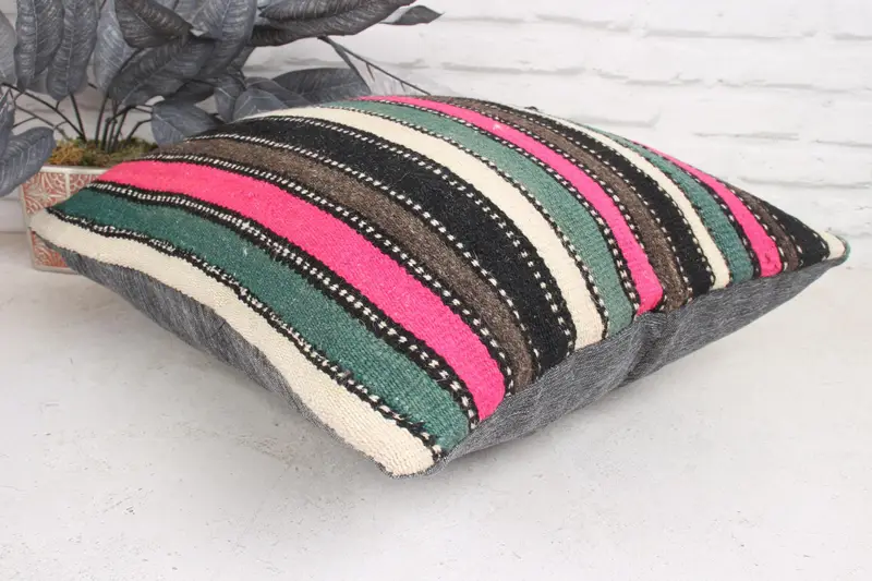 Gift Pillow, 18x18 Pink Cushion, Kilim Cushion Sham, Bohemian Cushion Pillow Sham, Cushion Cover, Interior Designer Pillow, Square Throw Pillow - 6