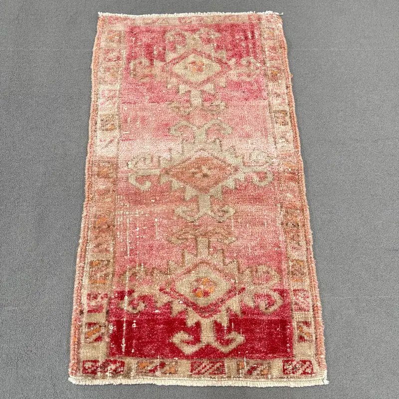 Roter Perserteppich, 1,8 x 3,2 Fuß, eleganter Beige-Akzent