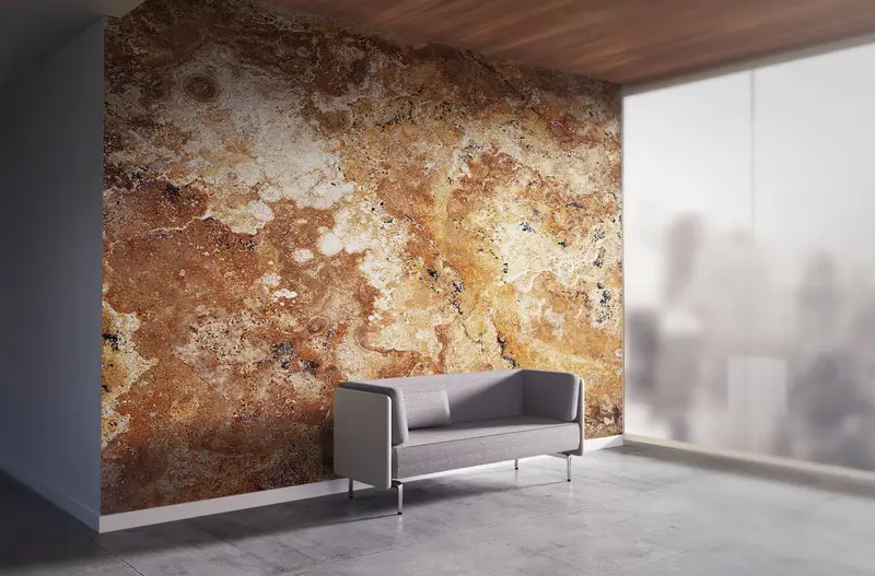 Brown Marble Wall Paper, Yellow Marble Wall Art, 3D Wall Mural, Marble Wall Mural, Brown Tones Travertine Wall Stickers, Do It Yourself, - 3