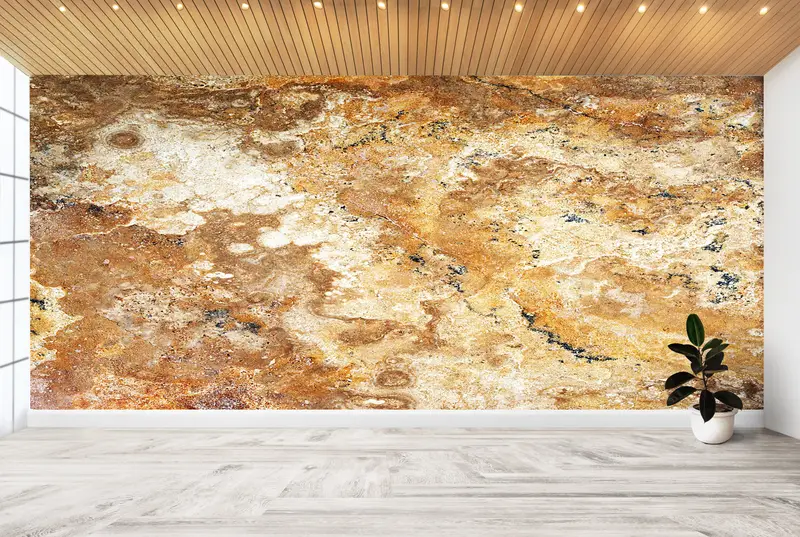 Brown Marble Wall Paper, Yellow Marble Wall Art, 3D Wall Mural, Marble Wall Mural, Brown Tones Travertine Wall Stickers, Do It Yourself, - 5