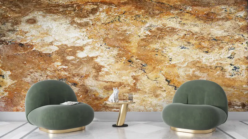 Brown Marble Wall Paper, Yellow Marble Wall Art, 3D Wall Mural, Marble Wall Mural, Brown Tones Travertine Wall Stickers, Do It Yourself, - 7