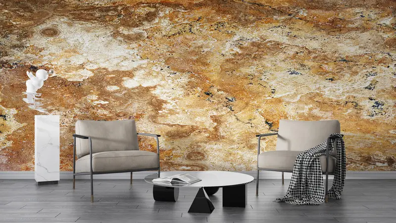 Brown Marble Wall Paper, Yellow Marble Wall Art, 3D Wall Mural, Marble Wall Mural, Brown Tones Travertine Wall Stickers, Do It Yourself, - 2