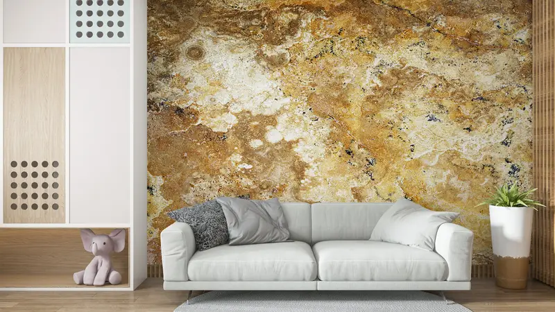 Brown Marble Wall Paper, Yellow Marble Wall Art, 3D Wall Mural, Marble Wall Mural, Brown Tones Travertine Wall Stickers, Do It Yourself, - 4