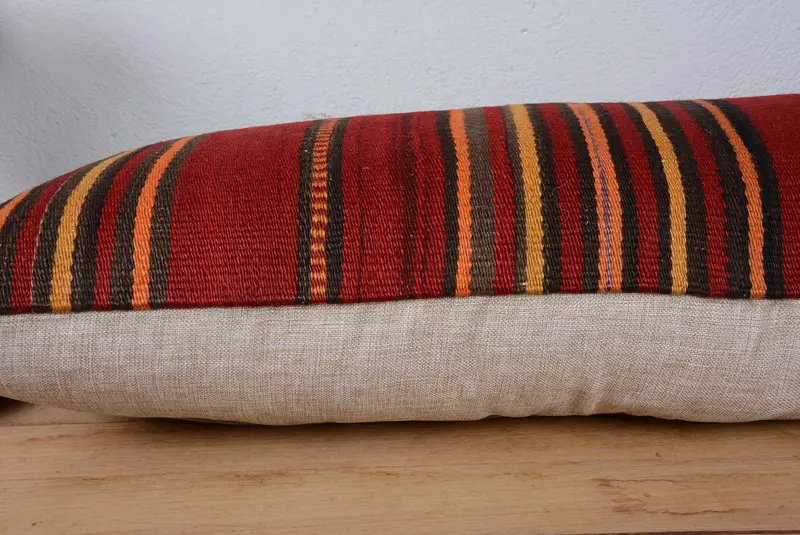 Turkish Pillow, Handmade Throw Pillow Sham, Sustainable Pillow Cover, Vintage Kilim Pillow, Pillow Sham, Throw Kilim Pillow, 16x48 Red Cushion Cover - 5