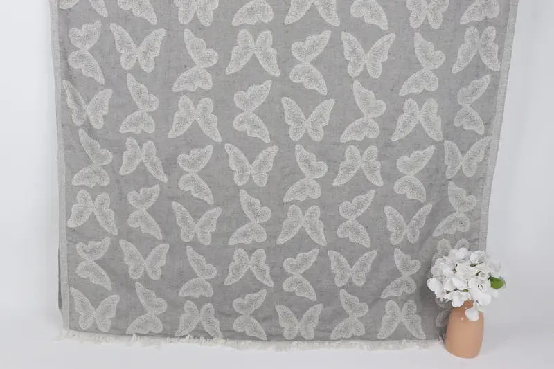 Turkish Beach Towel Dark Gray Butterfly Patterned Animal, 40x79 Inches