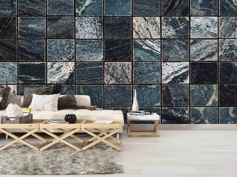Black Marble Paper Art, Abstract Tile Wallpaper, Alcohol Ink Wall Mural, Modern Wall Decal, Tile Marble Wall Mural, Accent Wall, - 1