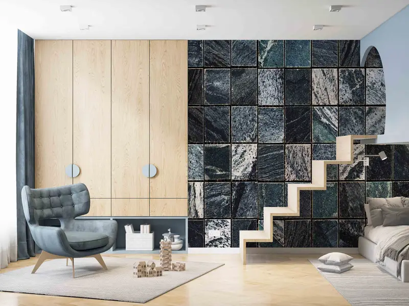 Black Marble Paper Art, Abstract Tile Wallpaper, Alcohol Ink Wall Mural, Modern Wall Decal, Tile Marble Wall Mural, Accent Wall, - 8