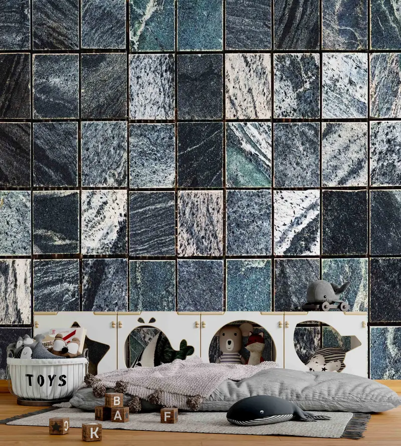 Black Marble Paper Art, Abstract Tile Wallpaper, Alcohol Ink Wall Mural, Modern Wall Decal, Tile Marble Wall Mural, Accent Wall, - 2