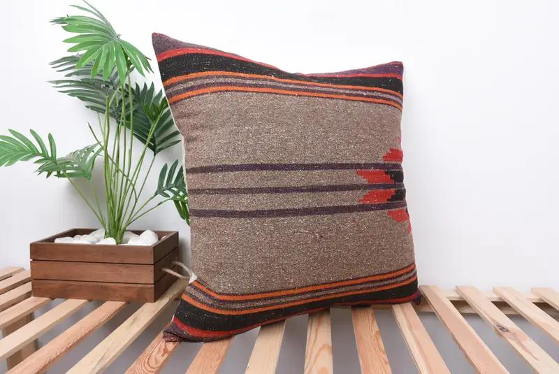 Pillow, Luxury Pillow Sham, Decorative Cushion Case, Ethnical Kilim Rug Pillow, 24x24 Brown Pillow Sham, Pillow for Sofa, Pillow for Couch - 4