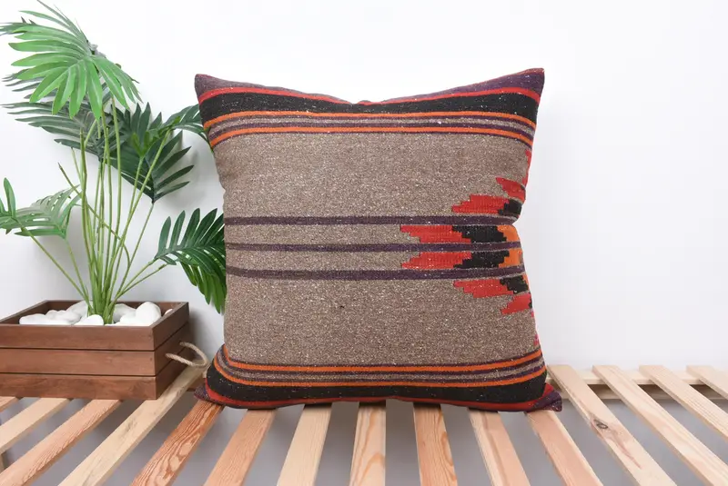 Pillow, Luxury Pillow Sham, Decorative Cushion Case, Ethnical Kilim Rug Pillow, 24x24 Brown Pillow Sham, Pillow for Sofa, Pillow for Couch - 1