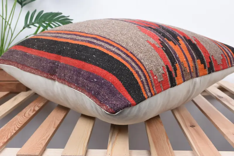 Pillow, Luxury Pillow Sham, Decorative Cushion Case, Ethnical Kilim Rug Pillow, 24x24 Brown Pillow Sham, Pillow for Sofa, Pillow for Couch - 6