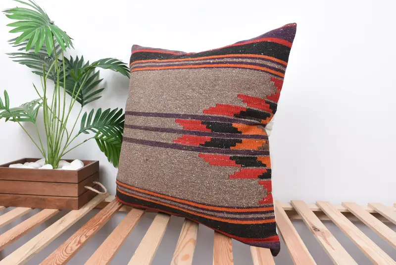 Pillow, Luxury Pillow Sham, Decorative Cushion Case, Ethnical Kilim Rug Pillow, 24x24 Brown Pillow Sham, Pillow for Sofa, Pillow for Couch - 5