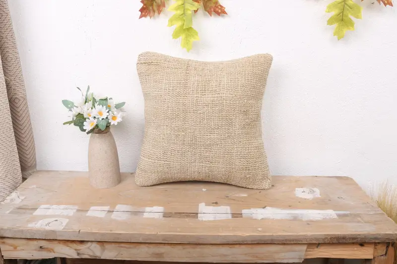 Beige besticktes Southwestern-Wurfkissen, 12x12 handgefertigtes Kissen