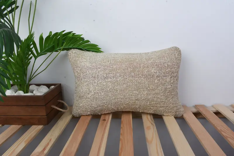 Pillow for Sofa, Interior Designer Pillow, Antique Pillows, 12x20 Beige Pillow, Handwoven Pillow Cover, Authentic Cushion Cover, Pillow Cover - 1