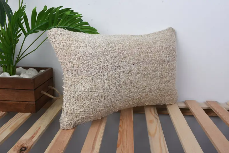Pillow for Sofa, Interior Designer Pillow, Antique Pillows, 12x20 Beige Pillow, Handwoven Pillow Cover, Authentic Cushion Cover, Pillow Cover - 4