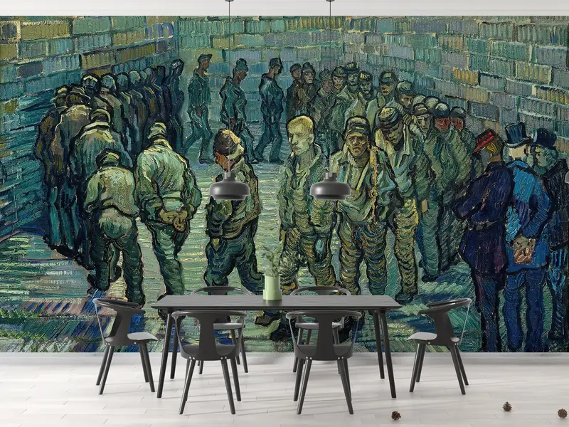 3d Wall Paper, Prisoners Exercising by Van Gogh, Wall Paper Peel and Stick, Custom Wall Paper, Oil Painting Print, - 1