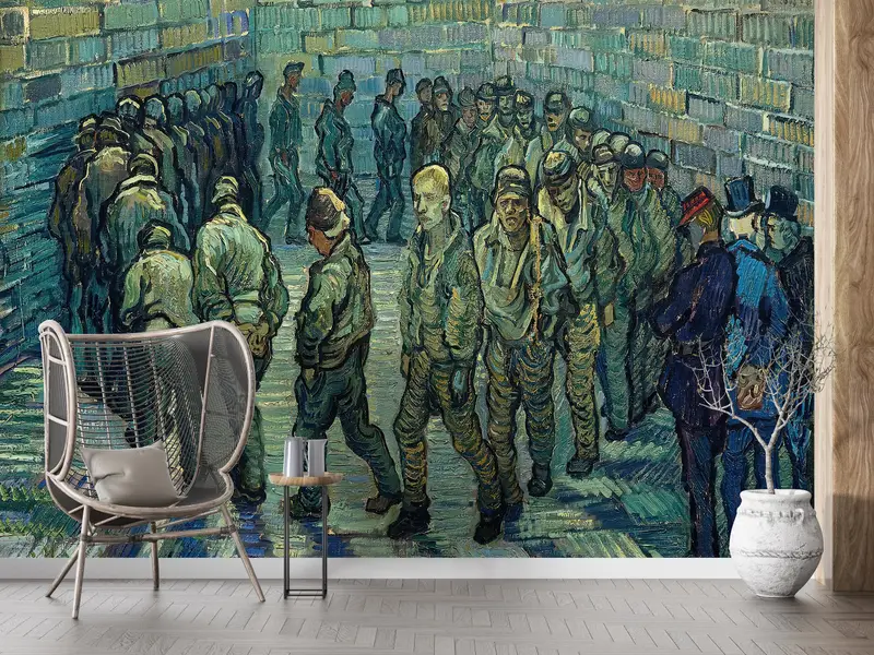 3d Wall Paper, Prisoners Exercising by Van Gogh, Wall Paper Peel and Stick, Custom Wall Paper, Oil Painting Print, - 3