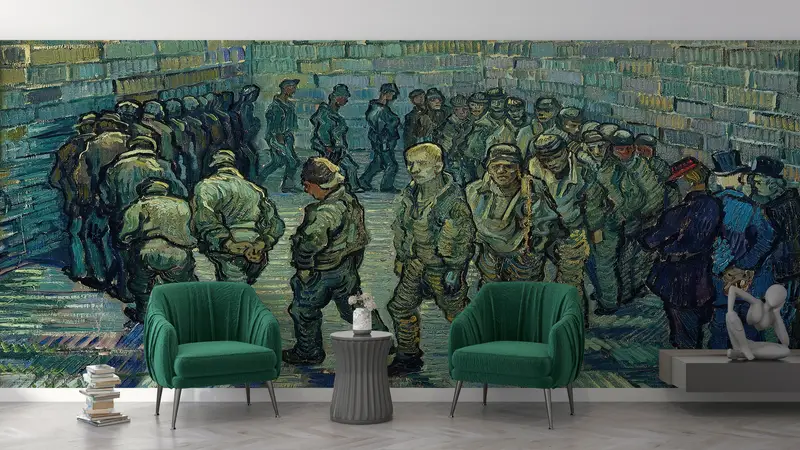 3d Wall Paper, Prisoners Exercising by Van Gogh, Wall Paper Peel and Stick, Custom Wall Paper, Oil Painting Print, - 2