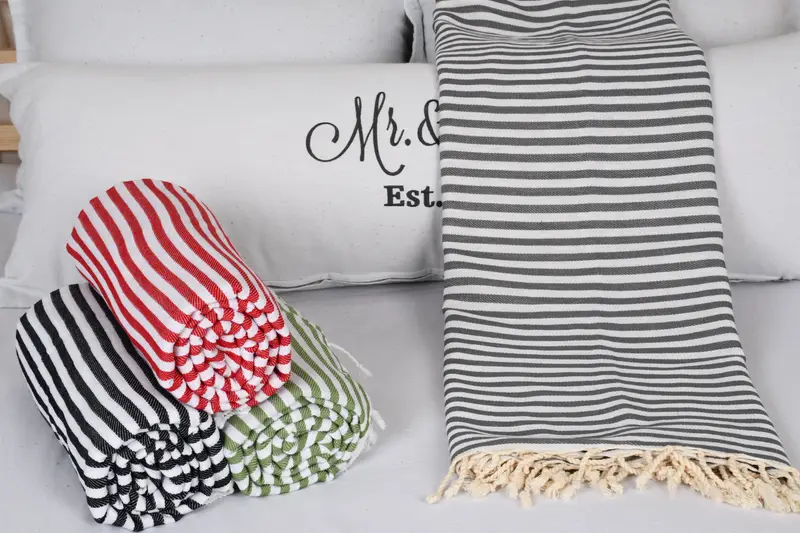 104x76 Cotton Striped Towel, Boyfriend Christmas Gift, Personalized Blanket, Family Gift Basket, Tablecloth, Organic Throw, Woven Throw Blanket - 4