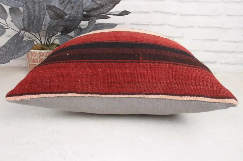 Turkish Pillow, Farmhouse Cushion Cover, Vintage Kilim Pillow, Couch Cushion, 18x18 Red Pillow Sham, Pillow Sham, Throw Kilim Pillow - 5