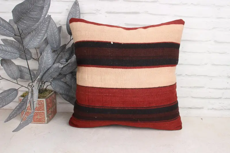 Turkish Pillow, Farmhouse Cushion Cover, Vintage Kilim Pillow, Couch Cushion, 18x18 Red Pillow Sham, Pillow Sham, Throw Kilim Pillow - 1