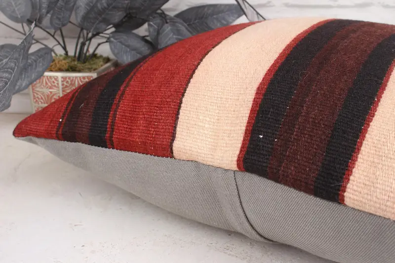 Turkish Pillow, Farmhouse Cushion Cover, Vintage Kilim Pillow, Couch Cushion, 18x18 Red Pillow Sham, Pillow Sham, Throw Kilim Pillow - 7