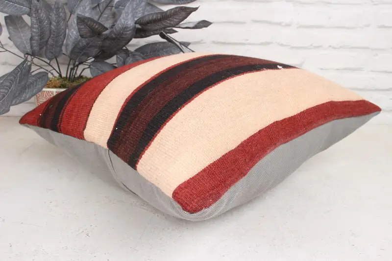 Turkish Pillow, Farmhouse Cushion Cover, Vintage Kilim Pillow, Couch Cushion, 18x18 Red Pillow Sham, Pillow Sham, Throw Kilim Pillow - 6