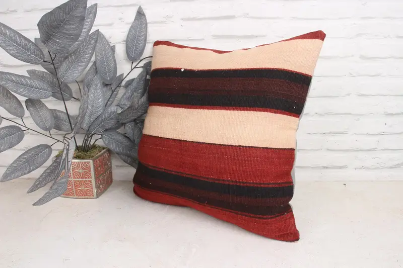 Turkish Pillow, Farmhouse Cushion Cover, Vintage Kilim Pillow, Couch Cushion, 18x18 Red Pillow Sham, Pillow Sham, Throw Kilim Pillow - 4