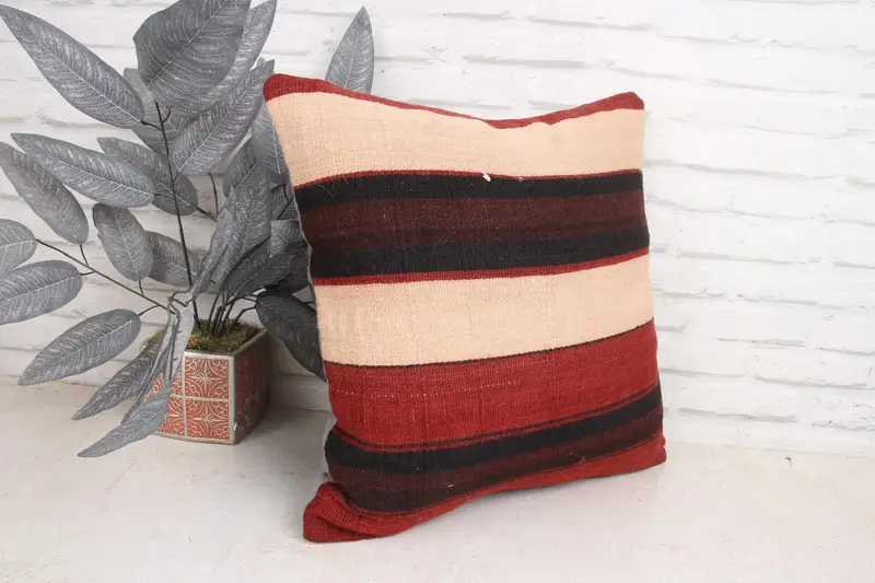 Turkish Pillow, Farmhouse Cushion Cover, Vintage Kilim Pillow, Couch Cushion, 18x18 Red Pillow Sham, Pillow Sham, Throw Kilim Pillow - 3