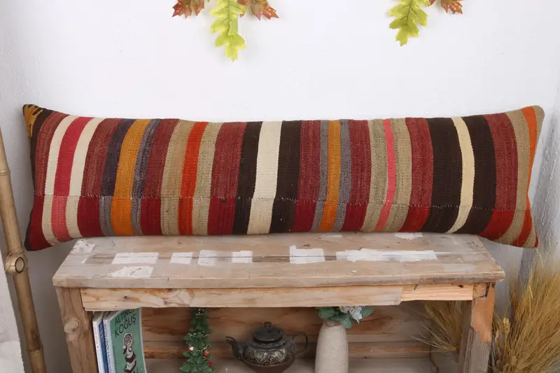 12x43 Red Pillow, Living Room Throw Pillow Case, Pillow Cover, Kilim Cushion Sham, Kilim Pillow Cover, Vintage Pillow, Natural Pillow Case - 2