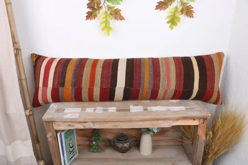 12x43 Red Pillow, Living Room Throw Pillow Case, Pillow Cover, Kilim Cushion Sham, Kilim Pillow Cover, Vintage Pillow, Natural Pillow Case - 1