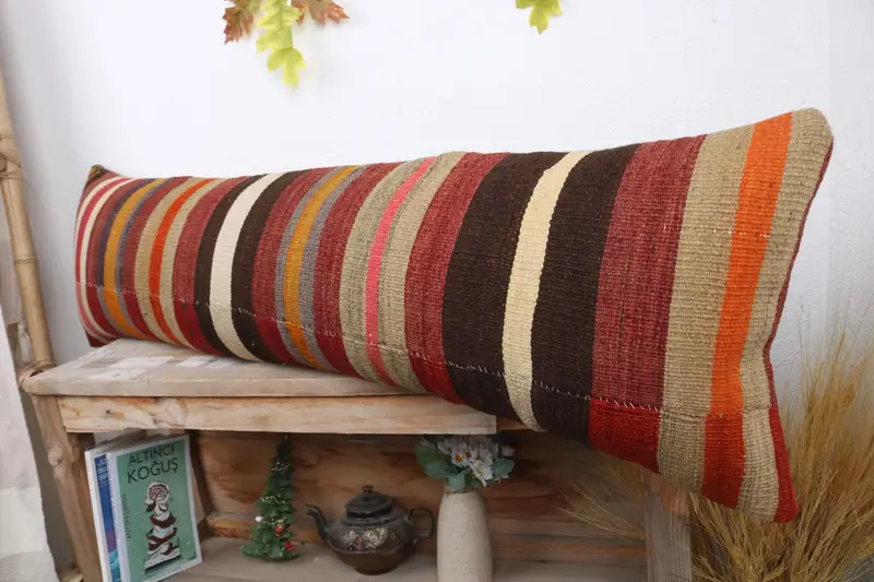 12x43 Red Pillow, Living Room Throw Pillow Case, Pillow Cover, Kilim Cushion Sham, Kilim Pillow Cover, Vintage Pillow, Natural Pillow Case - 4